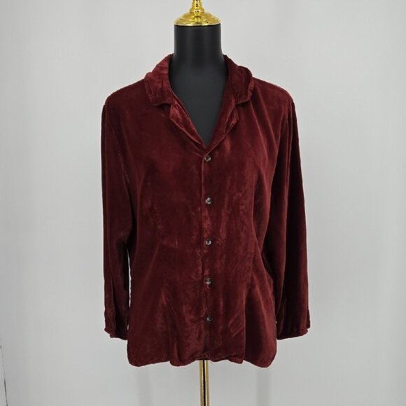 CP Shades Women's Velvet Blouse in Rich Burgundy Fitted Long Sleeve Size Medium - Picture 1 of 10